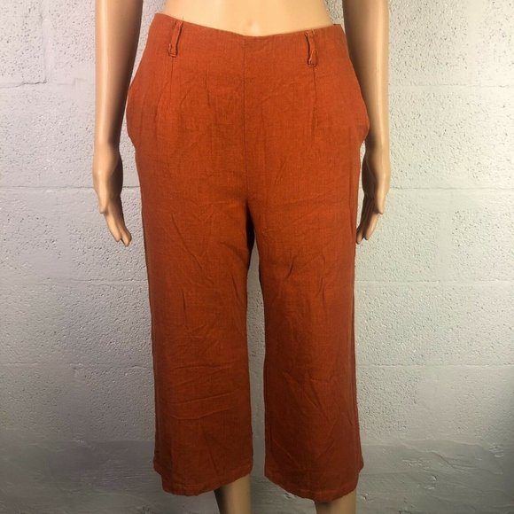 Eight Paris Women's Orange Linen Capri Pants Size M - Picture 1 of 6